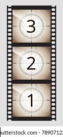  Monochrome brown grunge film movie tape countdown frame 3 2 1 
Vector stock illustration.