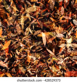 Monochrome, brown. Spots of different sizes in the form of stylized petals or leaves. Mixed random. Overlapping. Transparency. Seamless floral background.