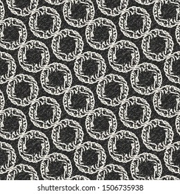Monochrome Brushed Canvas Effect Textured Folk Ornate Dots. Seamless Pattern.