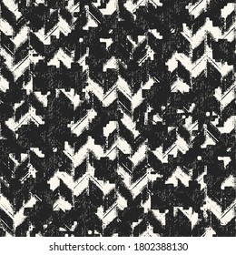 Monochrome Brushed Canvas Textured Distressed Herringbone Background. Seamless Pattern.