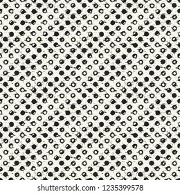 Monochrome Brushed Dots And Blots Graphic Motif. Seamless Pattern.