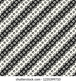 Monochrome Brushed Dots Diagonal Striped Distressed Textured Background. Seamless Pattern.