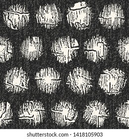 Monochrome Brushed Textured Dots Graphic Motif. Seamless Pattern.