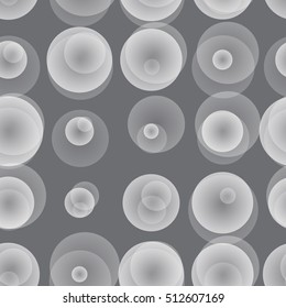 Monochrome bubbles abstract seamless pattern. Geometric seamless background with layers of transparent circles.