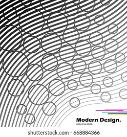 Monochrome bubbles against wave lines. Simple stylish design. 