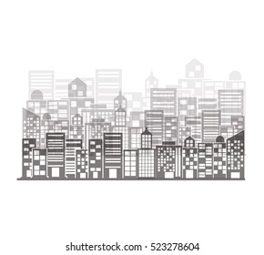 monochrome building and city illustration scene