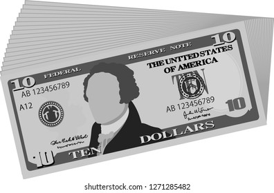 Monochrome Bunch of 10 US dollar banknote