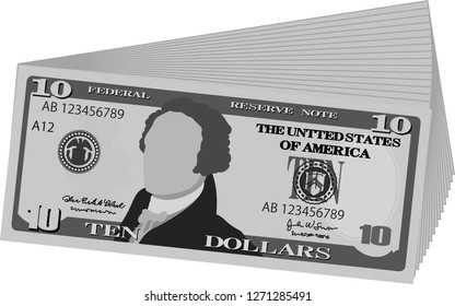 Monochrome Bunch of 10 US dollar banknote