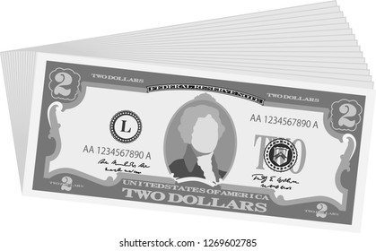 Monochrome Bunch of 2 US dollar banknote