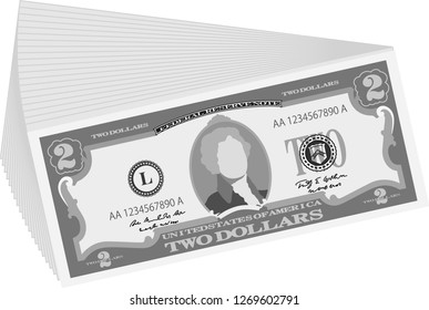 Monochrome Bunch of 2 US dollar banknote