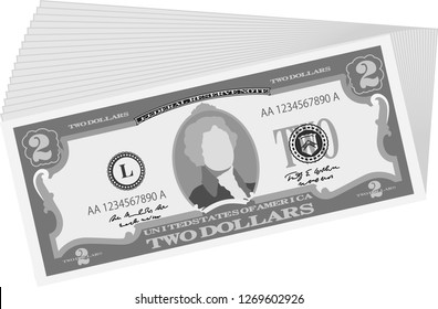 Monochrome Bunch of 2 US dollar banknote