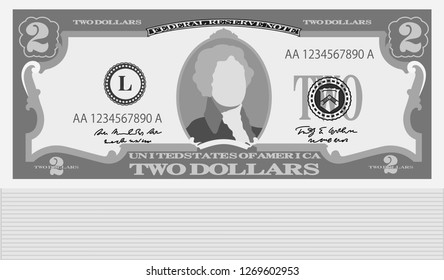 Monochrome Bunch of 2 US dollar banknote