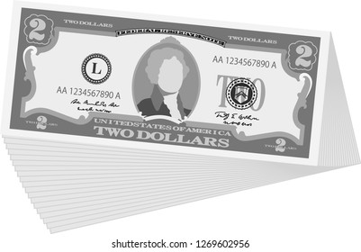 Monochrome Bunch of 2 US dollar banknote