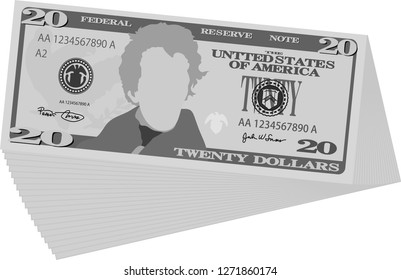 Monochrome Bunch of 20 US dollar banknote