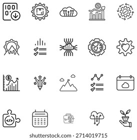 Monochrome bundle featuring technology finance and business symbols black white