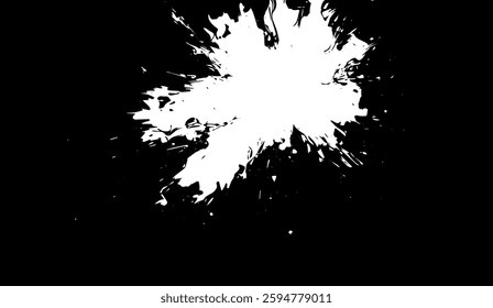 Monochrome burst of abstract splatters on a dark canvas, a stark visual emphasizing contrast and dynamic energy for creative projects, offering a versatile design element