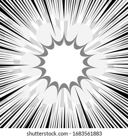 Monochrome burst and explosion comic concept with blank speech bubble circles radial and rays effects. Vector illustration