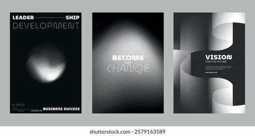 Monochrome business motivational posters. Modern abstract business poster template set. Black and white monochrome template design. Set of modern vector poster templates, black gradient design