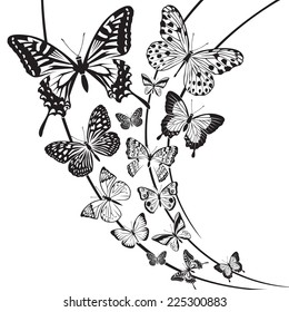 monochrome butterflies design on floral background