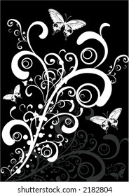 monochrome butterflies and flowers - scales to any size