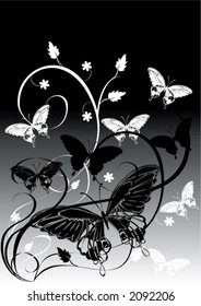 monochrome butterflies and flowers vector - scales to any size