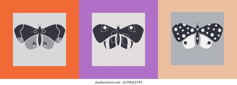Monochrome butterflies template set. Abstract vector designs for poster, greeting card, print.
