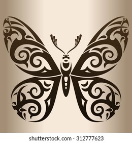 Monochrome butterfly. Decorative pattern of a butterfly. Vector illustration.
