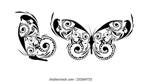 Monochrome butterfly with patterns. Vector