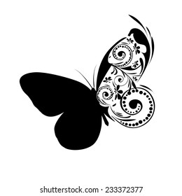 Monochrome butterfly with patterns. Vector