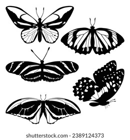 monochrome Butterfly Silhouettes Vector illustration