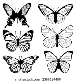 Silhouettes de mariposa monocroma Ilustración de vectores