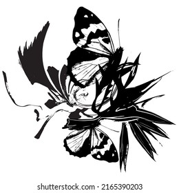 Patrón texturizado de mariposa monocroma. Patrón creativo de arte de doodle con diferentes formas y texturas
