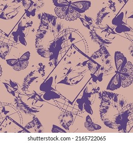 Monochrome butterfly Textured Pattern. Creative doodle art pattern with different shapes and textures
