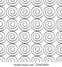 Monochrome calligraphic seamless pattern with spirals. Abstract background with hand drawn elements. Vector illustration