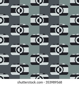 Monochrome camera, Seamless pattern with cameras, flat design