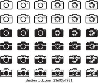 Monochrome camera vector illustration set