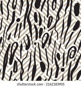 Camuflaje monocromo y línea Patrón texturizado.Patrón creativo de arte de doodle con diferentes formas y texturas
