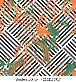 Monochrome Camouflage and line Textured Pattern.Creative doodle art pattern with different shapes and textures
