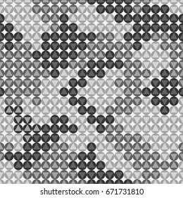 Monochrome Camouflage. Vector seamless pattern Circles with triangles. 