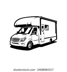 Monochrome Camper Van Caravan RV Vector Isolated in White Background. Camper vector illustration