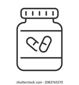 Monochrome can of pills line icon vector illustration. Medical cure packaging probiotics bacteria, vitamins, treatment, immunity drugs, antibiotic capsule isolated. Container with medicines supplement