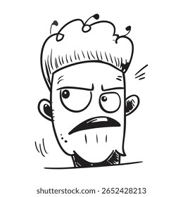 Desenho de desenho animado monocromático de um personagem com um rosto peculiar e engraçado mostrando humor e criatividade.