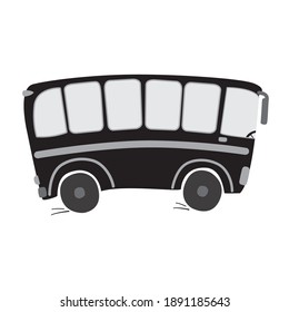 Monochrome cartoon icon of a fast moving bus. Isolated vector on white background.