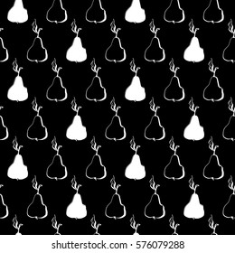 Monochrome cartoon pear pattern with hand drawn fruits. Cute vector pear pattern. Seamless doodle pear pattern for fabric, wallpapers, wrapping paper, cards and web backgrounds.