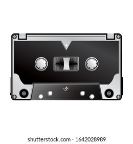 Monochrome cassette vector image. Retro black and white for music ornament.
