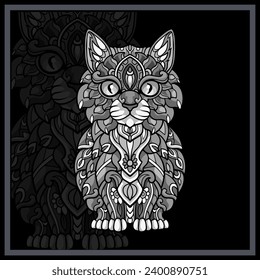 Monochrome Cat head mandala arts.