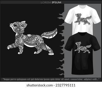 Monochrome cat mandala arts isolated on black and white t shirt.