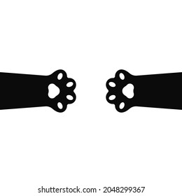 Monochrome cat paws banner. Cute simple animal portrait, hand drawn doodle black cat paws. Vector illustration