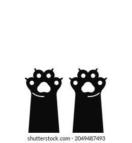 Monochrome cat paws banner. Cute simple animal portrait, hand drawn doodle black cat legs. Vector illustration