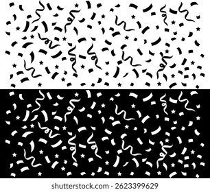 Monochrome Celebration. Confetti Vibes in Motion. Vector illustration isolated on black and white background.